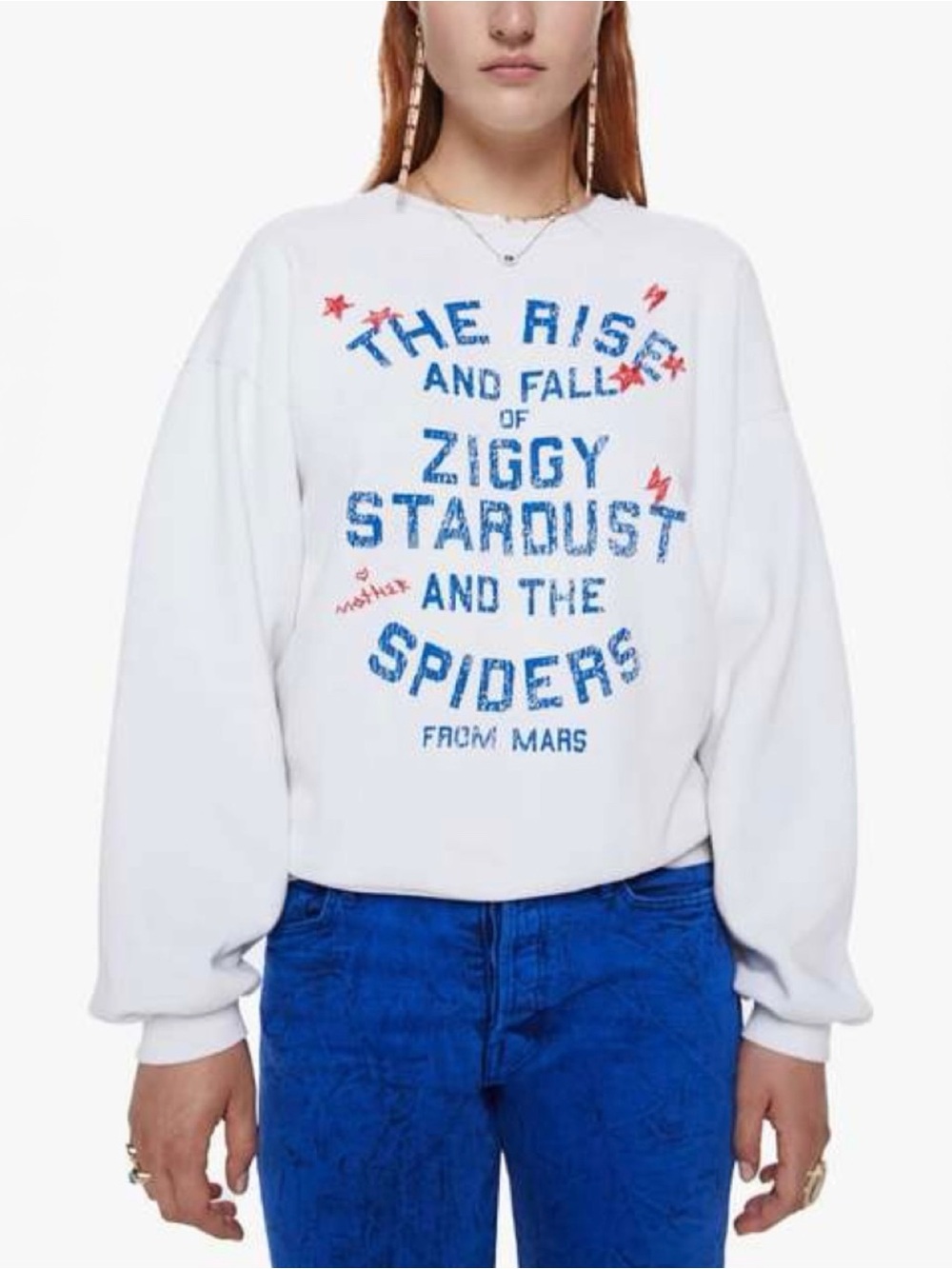 MOTHER x Bowie The Drop Square Ziggy Stardust Sweatshirt Size XS White Blue